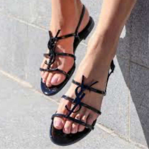 ✨ Saint Laurent Paris YSL Logo Patent Leather Sandals – Retail $1200 ✨